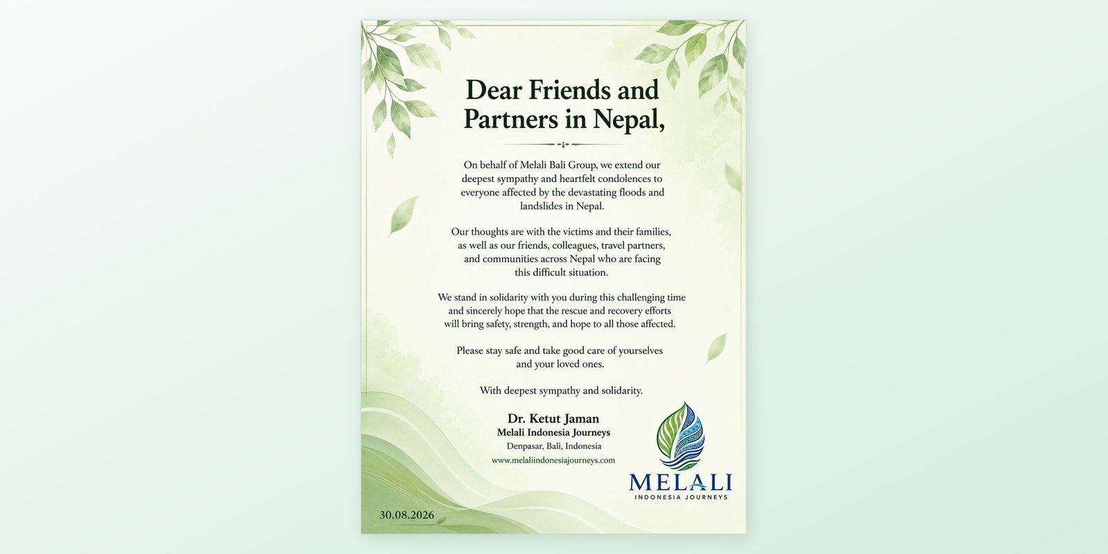 Standing With Nepal: A Message of Sympathy and Solidarity